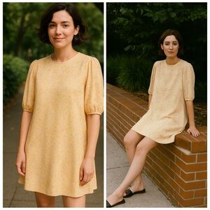 NWT SAMSOE SAMSOE Yellow Floral Aram SS Mini Dress Golden Aster Size XS